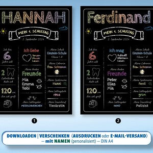 Regalo per l'inizio della scuola per bambini, poster per il primo giorno di scuola, promemoria personalizzato, nome personalizzabile, scarica la lavagna DIN A4