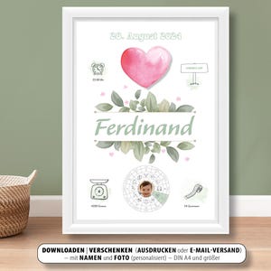 Bebé Nacimiento Recuerdo Regalo Felicitaciones Nombre Cartel Signo Zodíaco Peso Centímetro Hora Lugar de Nacimiento Personalizado PDF Descargar Foto