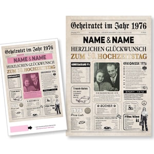 Hochzeitszeitung 50. Hochzeitstag Zeitung Goldene Hochzeit 1976 Geschenk Last Minute Poster Jubiläum personalisiert individuell Name 2026