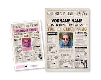 Birthday newspaper, 50th birthday newspaper, 1976 gift, birthday present, poster, anniversary, personalized, individual, PDF download, print