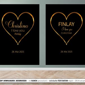 Corazón dorado Te amo Te amo personalizado individual DIN A4 postal recuerdo aniversario declaración de amor tarjeta de amor