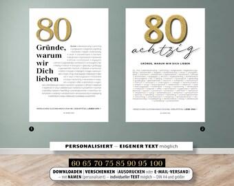 80th Birthday Gift 80 Reasons Why We Love You Birthday Gift Poster Personalized Individual PDF Download Print