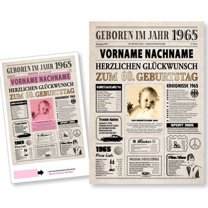 Birthday Newspaper 60th Birthday Newspaper 1965 Gift Birthday Gift Poster Anniversary Personalized Individual PDF Download