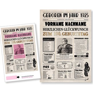 Periódico de cumpleaños 100 cumpleaños periódico 1925 regalo cumpleaños cartel aniversario personalizado individual PDF descargar impresión