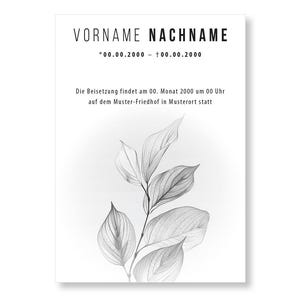 Carte funéraire invitation service commémoratif funéraire avis nécrologique carte d’invitation carte de deuil numérique personnalisé individuel PDF télécharger A6