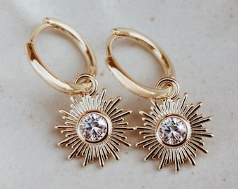 14K Gold Over Sterling Monstrance Hoop Earrings | Eucharist Earrings | Catholic Gift