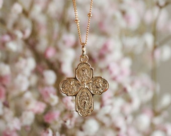 18k Gold Filled Catholic Four-Way Cross Necklace | Catholic Gift | Catholic Jewelry