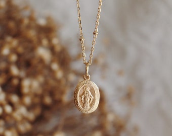 14K Gold Filled Dainty Miraculous Medal Necklace | Catholic Gift