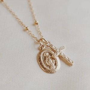 14K Gold Filled Miraculous Medal With Cross Necklace | Catholic Jewelry