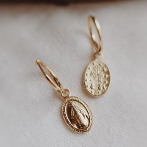 18K Gold Filled Miraculous Medal Earrings | Virgin Mary | Catholic | Religious Gift