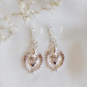 Silver Sacred Heart Earrings | Catholic Gift