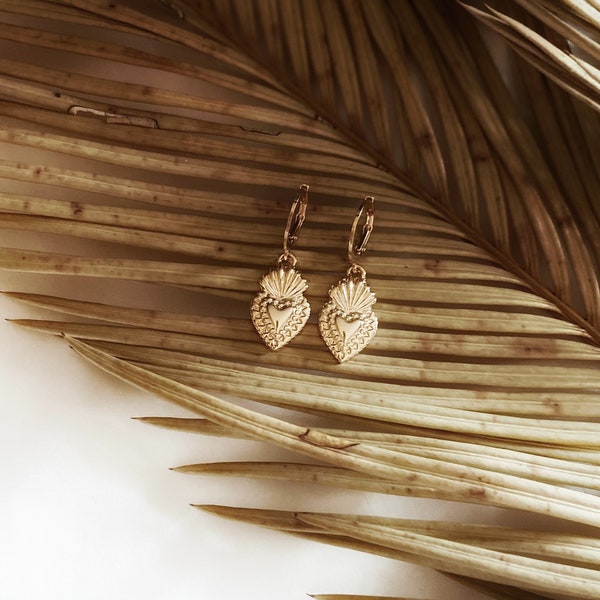 Sacred Heart Earrings | 14K Gold Plated | Catholic | Religious Gift