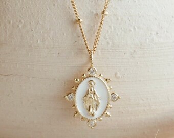 18K Gold Vermeil Over Sterling Lady Lourdes Necklace | Catholic Jewelry | Catholic Gift