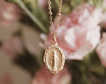 18K Gold Vermeil Miraculous Medal Necklace | Vintage Replica | Catholic Gift