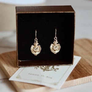14K Gold Filled Shiny Sacred Heart Earrings | Religious Gift | Catholic
