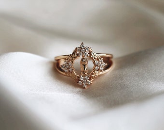 Blessed Mother Floral Ring | 18K GF | Catholic Gift