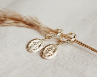 14K Gold Filled Miraculous Medal Hoop Earrings | Catholic Jewelry | Catholic Gift