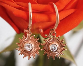 Rose Gold Monstrance Hoop Earrings: Cubic Zirconia Catholic Gift