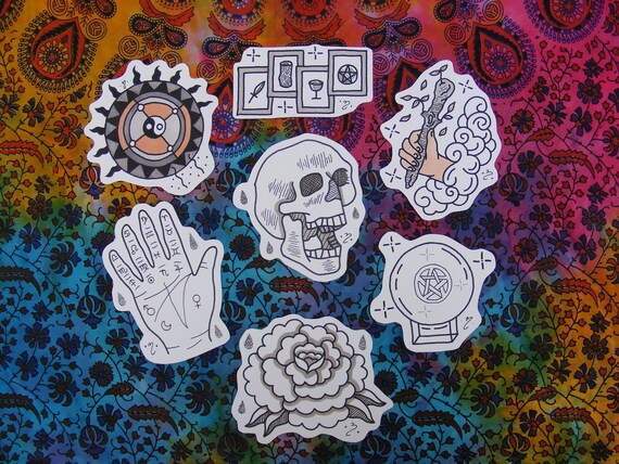Traditional Tattoo Stickers Yin Yang Stickers Tarot Card Etsy