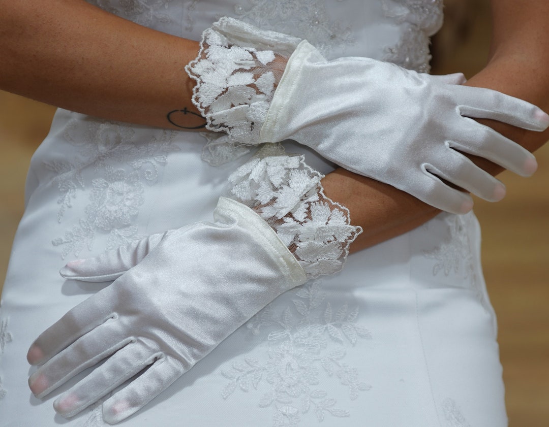 Guantes De Encaje Para Mujer Para Fiesta De Té, Boda, Baile, Noche, Guantes De Vestir Blancos Con Lazo, Tul Floral De Flores, Elegantes Accesorios De Novia Para Cena, Blanco