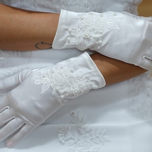 Vrouwen bruiloft handschoenen satijn borduurwerk bruids avond partij