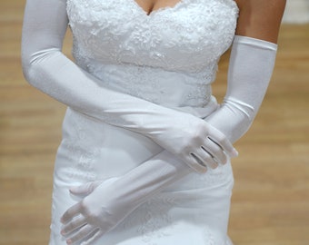 wedding gloves satin long  white/Ivory