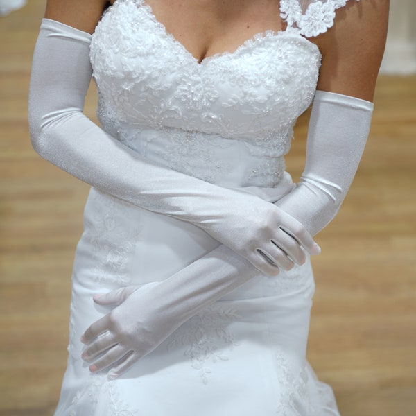 wedding gloves satin long  white/Ivory