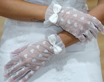 Femmes gants de mariage organza lycra blanc/Soirée d'Ivoire mariage