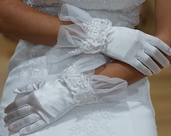 Women wedding gloves satin organza lycra,evening party bridal