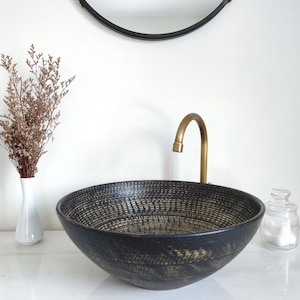 Lined ceramic sink / bathroom sink / countertop basin / hand painted / handmade