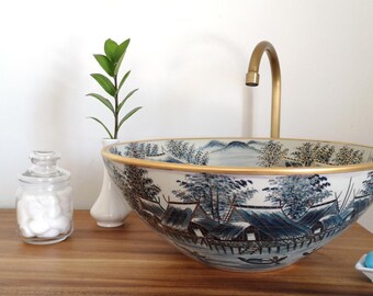 Ceramic Sink Bathroom Sink Countertop Basin Hand Painted Etsy