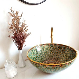 Thai Benjarong ceramic sink hand painted with gold paint (12% of gold)