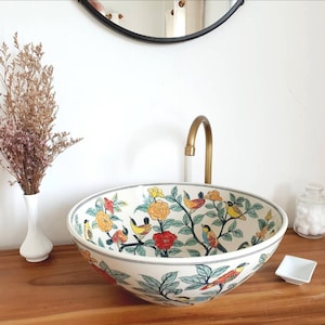 Ceramic sink / bathroom sink / countertop basin / hand painted / hand made