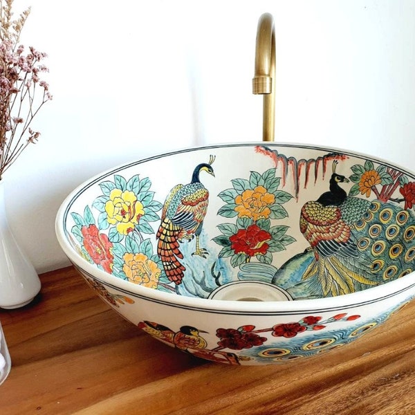 Ceramic sink/ bathroom sink/ vanity/ hand painted/ handmade