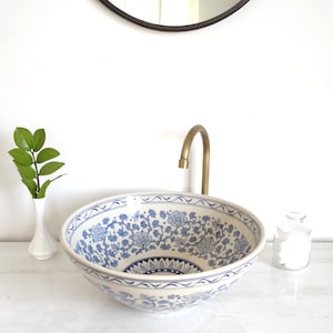 Blue and white floral pattern / Ceramic sink / Bathroom sink / sink / hand painted / handmade