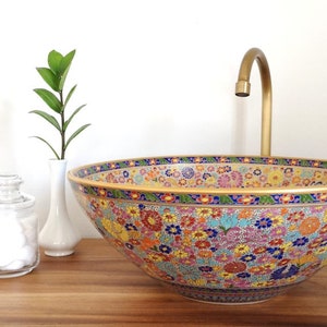 Ceramic sink / bathroom sink / countertop basin / hand painted / hand made / gold paint ( 12% of gold )