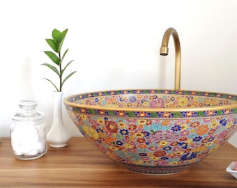 Ceramic sink / bathroom sink / countertop basin / hand painted / hand made / gold paint ( 12% of gold )