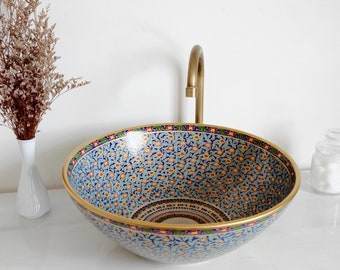 Thai Benjarong ceramic sink hand painted with gold paint (12% of gold)