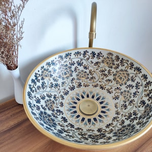Ceramic sink / bathroom sink / countertop basin / hand painted / hand made / gold paint ( 12% of gold )