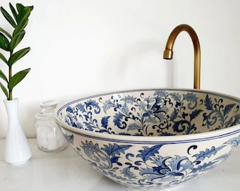 Ceramic sink / bathroom sink / countertop basin / hand painted / hand made