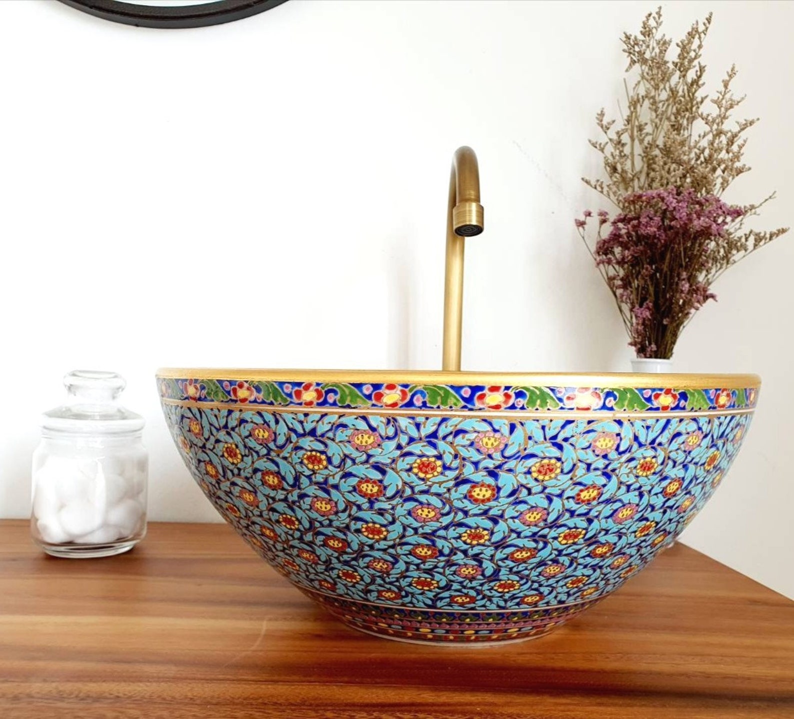 Thai Benjarong ceramic sink hand painted with gold paint 12 Etsy