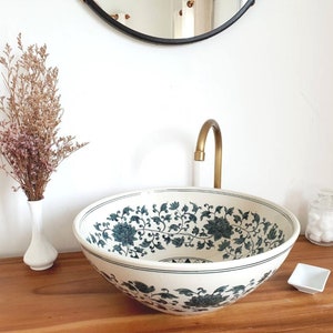 Ceramic sink / bathroom sink / countertop basin / hand painted / hand made