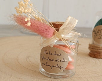 Wedding sugared almonds container with dried flowers - baptism glass vial