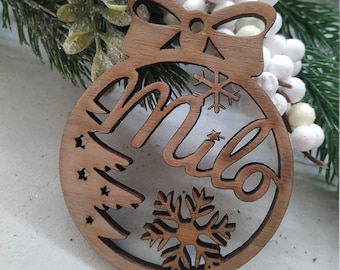 Anpassbare Weihnachtskugel aus Holz