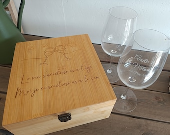 Coffret sommelier verres à vin + tire bouchon dans coffret bois