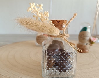 guest gift Vintage glass vial dried flowers chocolate olive