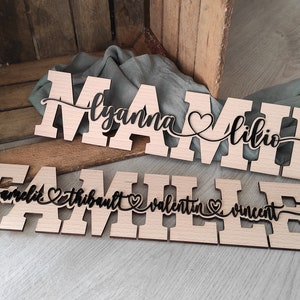 Wooden words with first names - room decor - mom - grandma - dad - Family