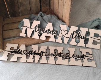 Wooden words with names - bedroom decor - mom - grandma - dad - Family LOVE