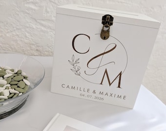 Personalized wooden wedding/christening card box with padlock - wedding money box - envelope box