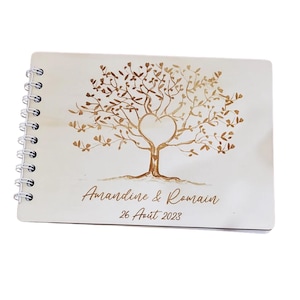 Livre d'or bois personnalisé gravure pour mariage bapteme et anniversaire